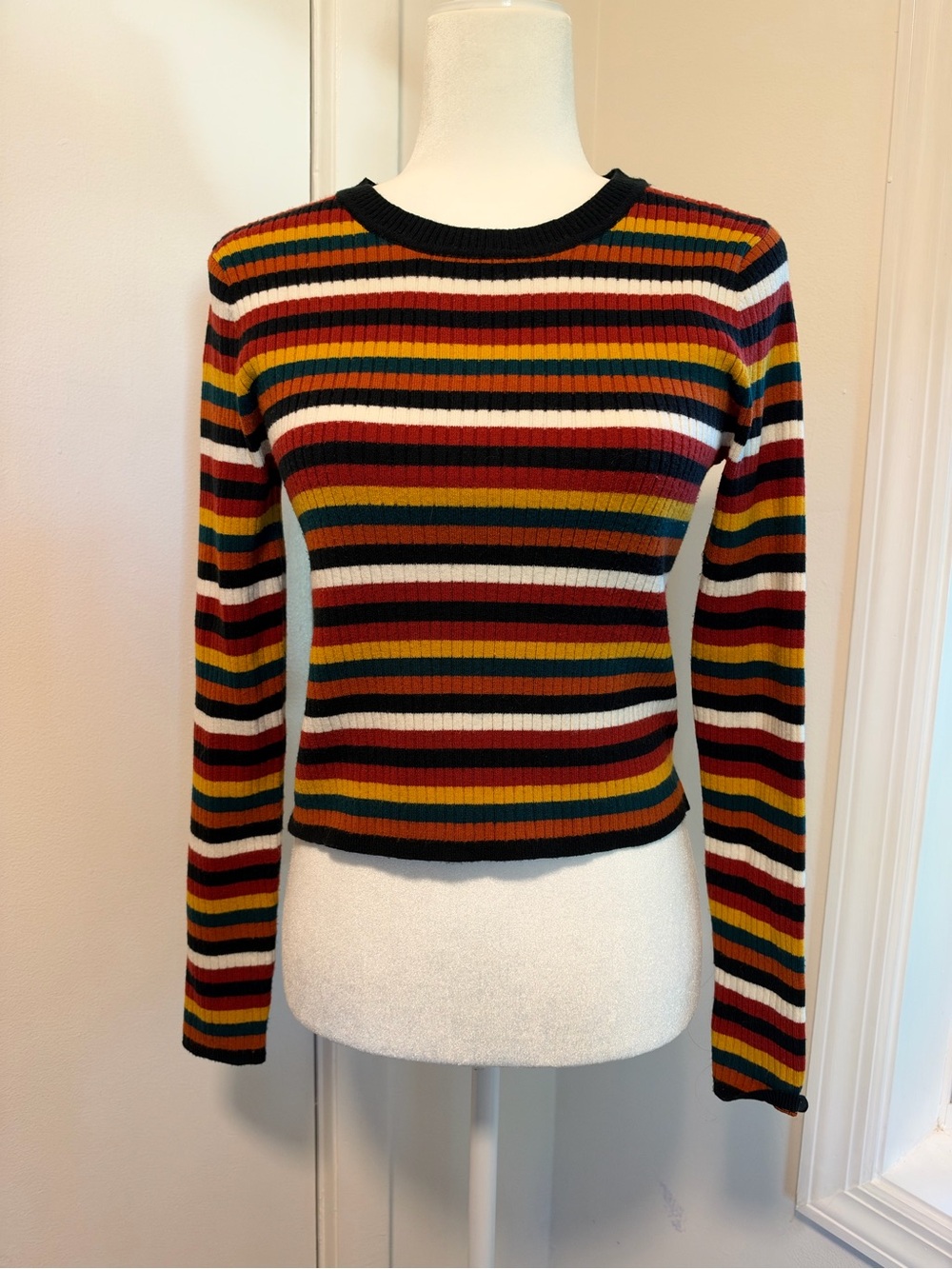 Forever 21 Multicolor Striped Ribbed Sweater Retro Size M